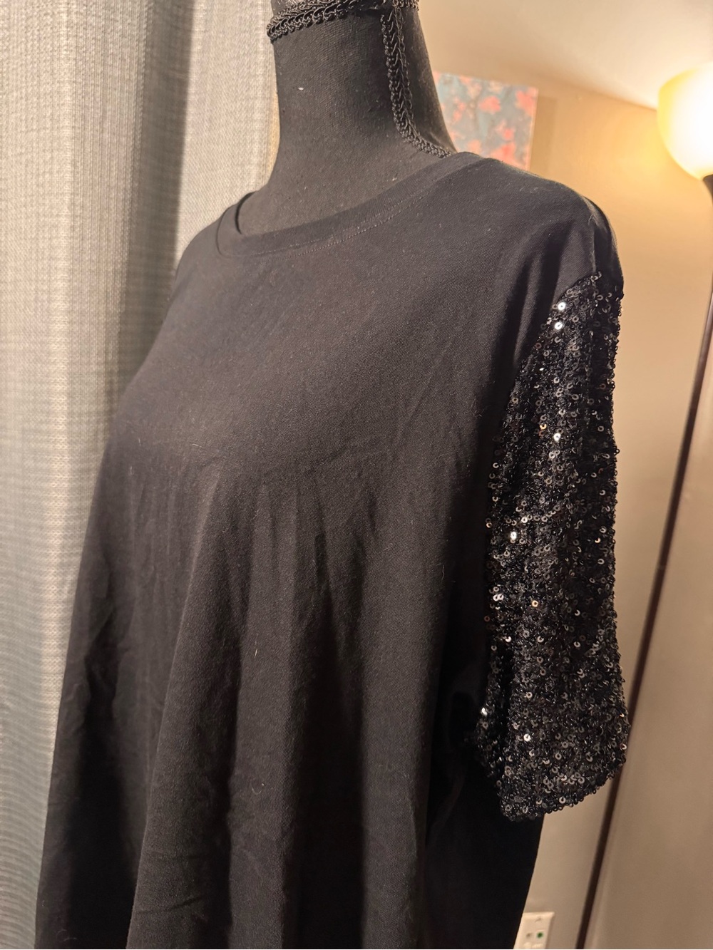 Rebecca Minkoff Black Short Sleeve Tee with Sequin Sleeves - Picture 2 of 5